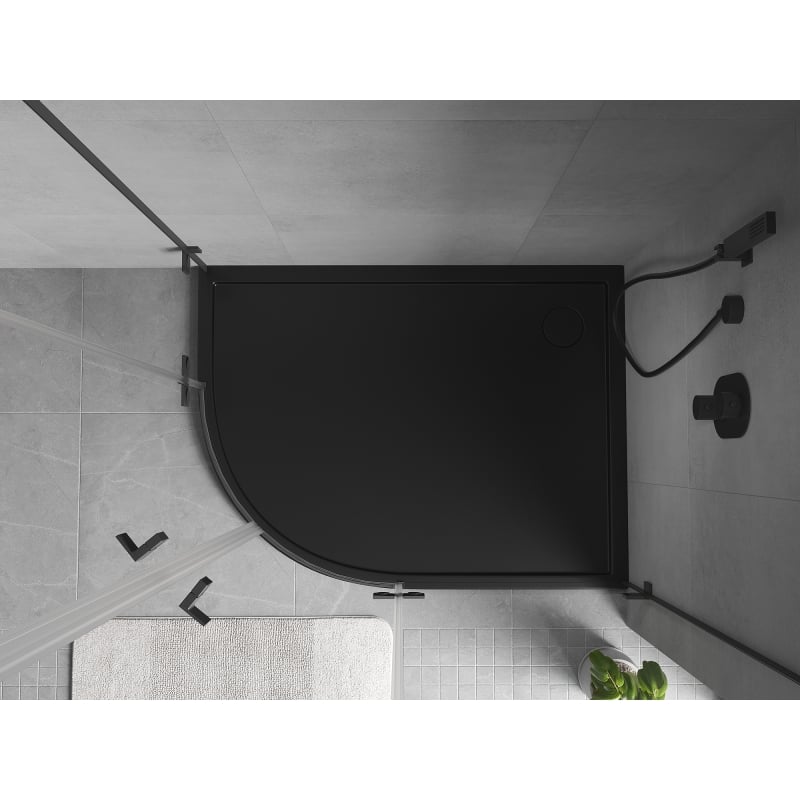 Mexen Flow brodzik półokrągły asymetryczny slim prawy 90 x 80 cm, czarny mat - 46Q708090R