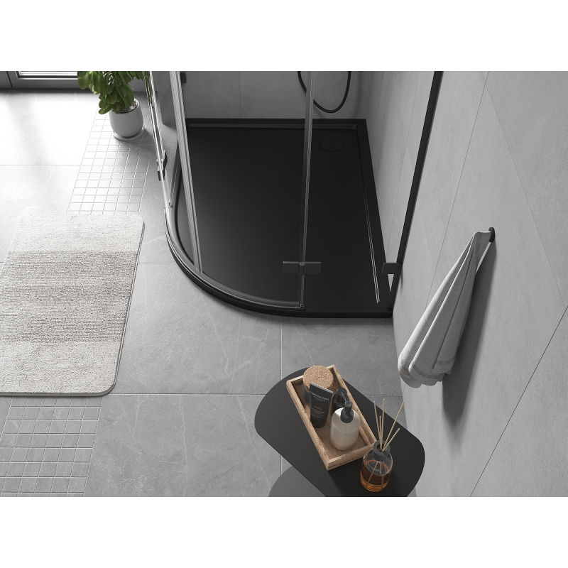Mexen Flow piatto doccia semicircolare asimmetrico slim sinistro 100 x 80 cm, nero opaco - 46Q708010L