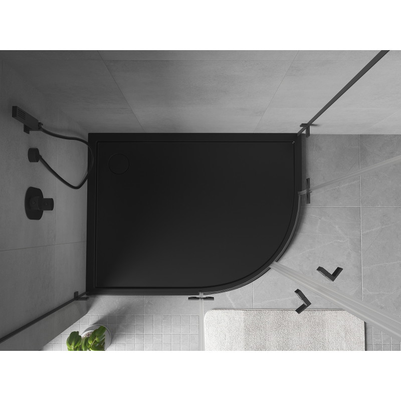 Mexen Flow dušialuse poolringikujuline asümmeetriline slim vasak 100 x 80 cm, must matt - 46Q708010L