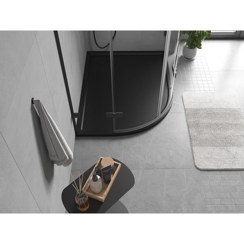 Mexen Flow brodzik półokrągły asymetryczny slim prawy 100 x 80 cm, czarny mat - 46Q708010R