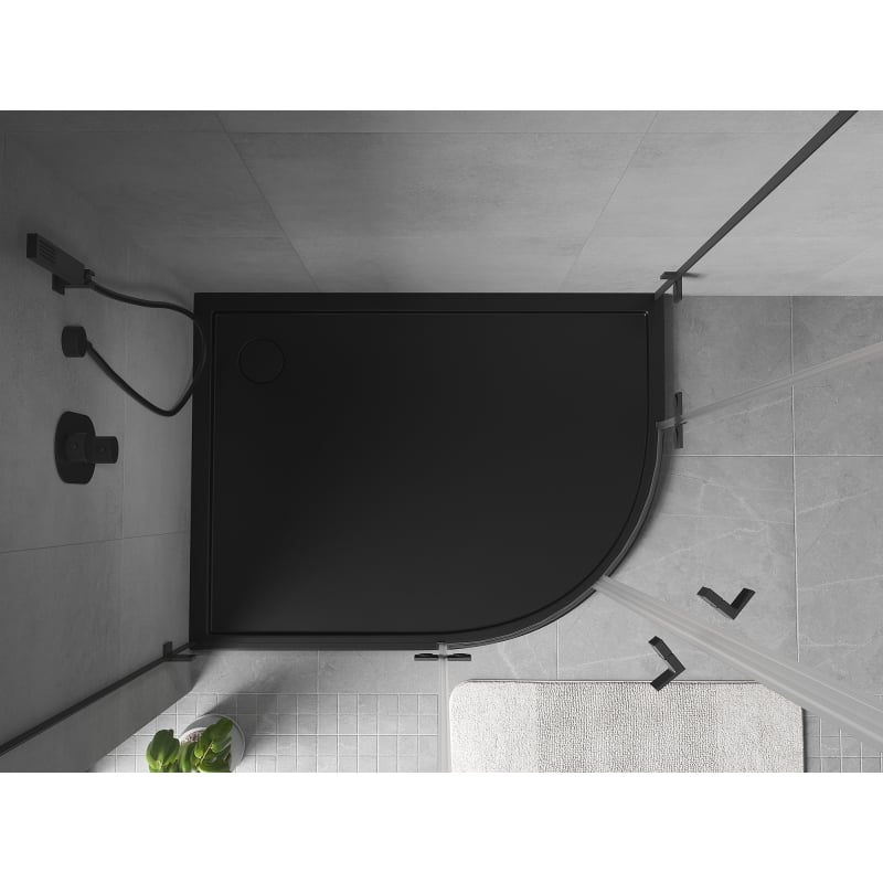 Mexen Flow brodzik półokrągły asymetryczny slim lewy 100 x 90 cm, czarny mat - 46Q709010L