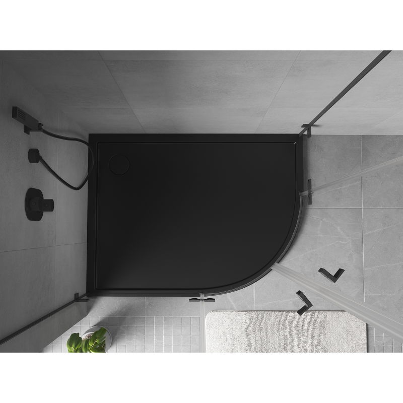 Mexen Flow piatto doccia semicircolare asimmetrico slim sinistro 100 x 90 cm, nero opaco - 46Q709010L