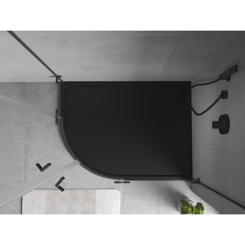 Mexen Flow brodzik półokrągły asymetryczny slim prawy 100 x 90 cm, czarny mat - 46Q709010R