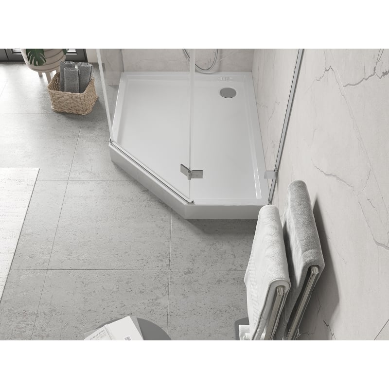 Mexen Flow+ plato de ducha pentagonal izquierdo 90 x 80 cm, blanco brillo - 46P108090LH