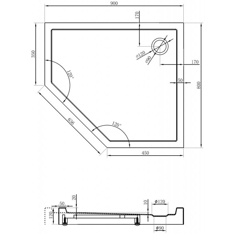 Mexen Flow+ πενταγωνική ντουζιέρα δεξιά 90 x 80 cm, λευκή γυαλιστερή - 46P108090RH