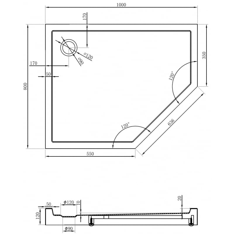 Mexen Flow+ left pentagonal shower tray 100 x 80 cm, white gloss - 46P108010LH