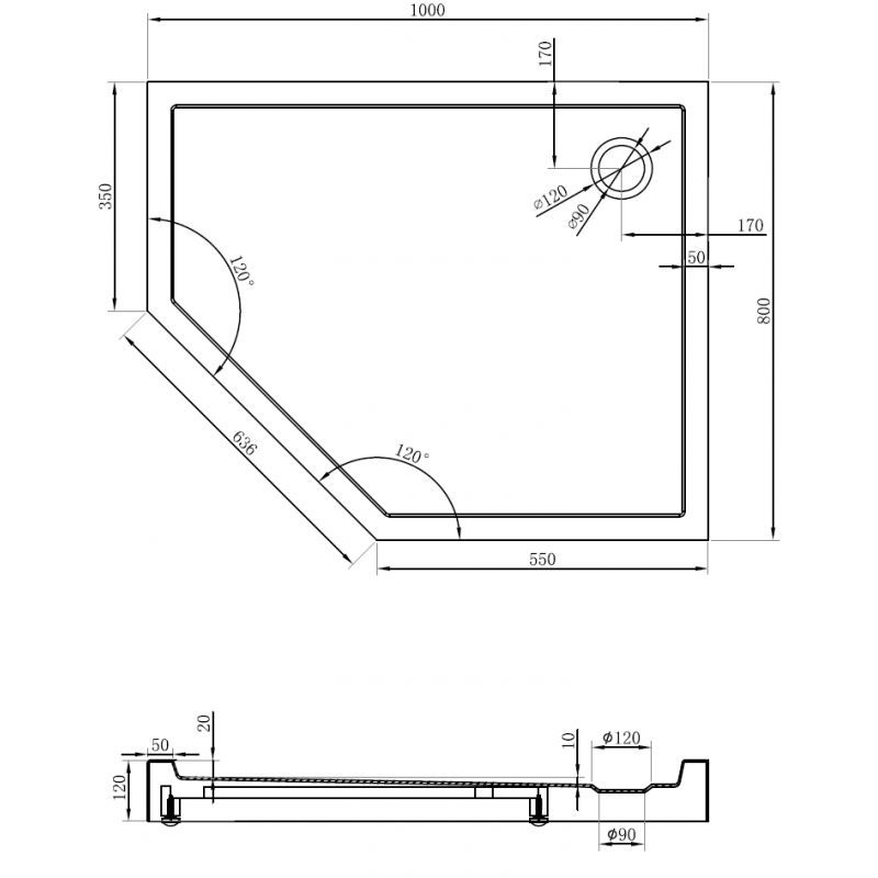 Mexen Flow+ riichter pentagonal riets 100 x 80 cm, wäiss Glanz - 46P108010RH