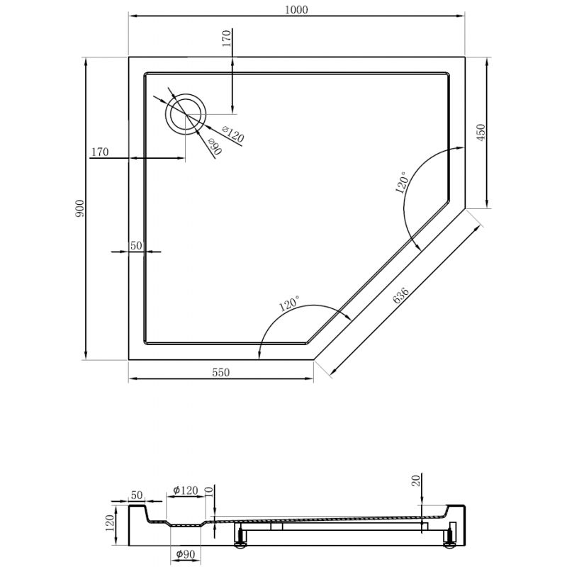 Mexen Flow+ viisikulmainen suihkuallas vasen 100 x 90 cm, valkoinen kiiltävä - 46P109010LH