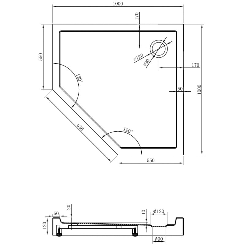 Mexen Flow+ pentagonal shower tray 100 x 100 cm, black matte - 46P701010H