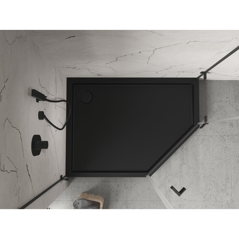 Mexen Flow+ pentagonal left shower tray 90 x 80 cm, black matte - 46P708090LH