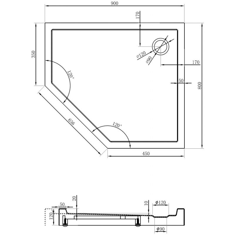 Mexen Flow+ petkotni tuš pravokotnika desni 90 x 80 cm, črna mat - 46P708090RH