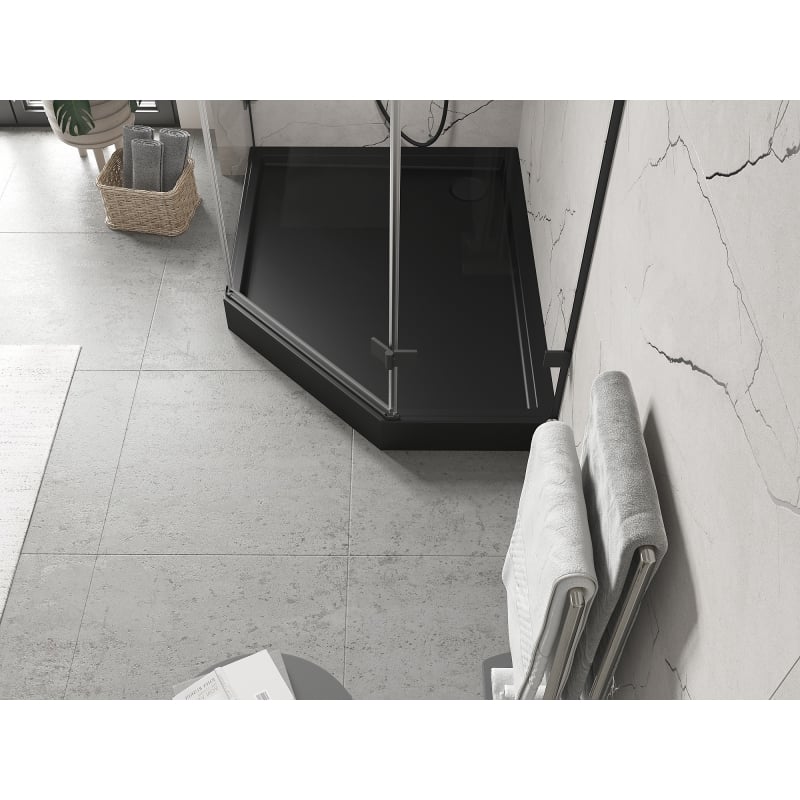Mexen Flow+ pentagonal left shower tray 100 x 90 cm, black matte - 46P709010LH