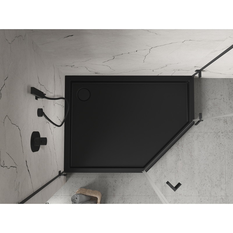 Mexen Flow+ brodzik pięciokątny lewy 100 x 90 cm, czarny mat - 46P709010LH