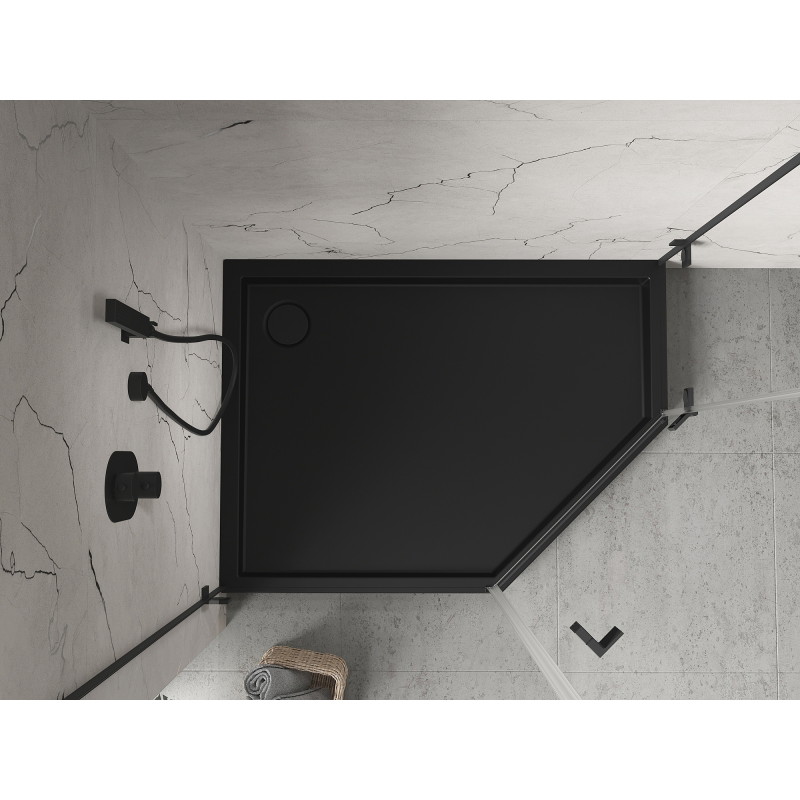 Mexen Flow+ viiekandiline vasak dušinurk 100 x 90 cm, must matt - 46P709010LH
