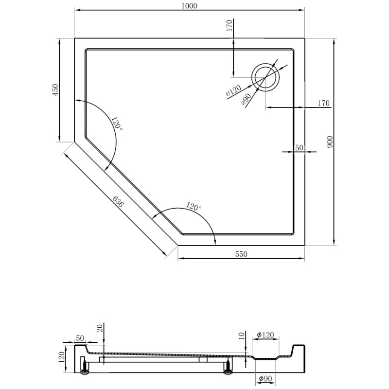 Mexen Flow+ viiekujuline dušinurk, parem 100 x 90 cm, must matt - 46P709010RH