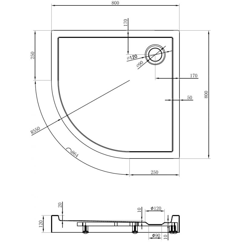 Mexen Flow+ Ημικυκλική ντουζιέρα 80 x 80 cm, μαύρο ματ - 46Q708080H