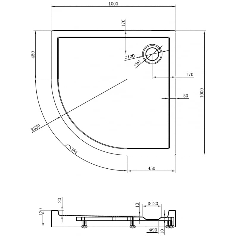 Mexen Flow+ base de duche semicircular 100 x 100 cm, preto mate - 46Q701010H