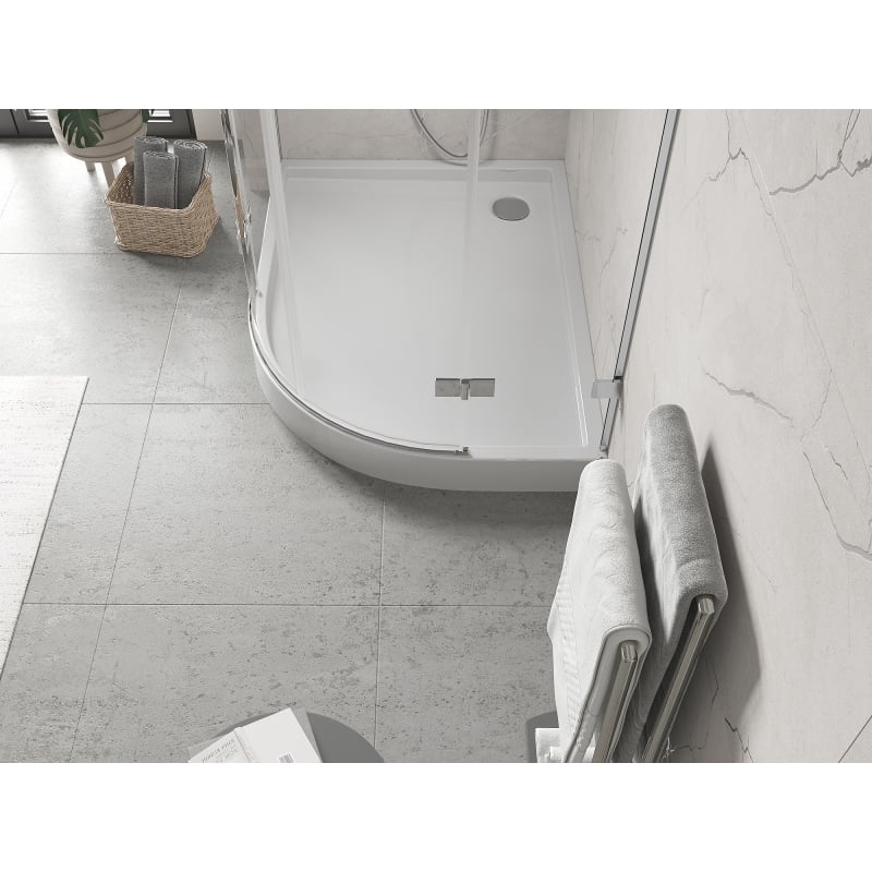 Mexen Flow+ receveur de douche asymétrique demi-circulaire gauche 90 x 80 cm, blanc brillant - 46Q108090LH