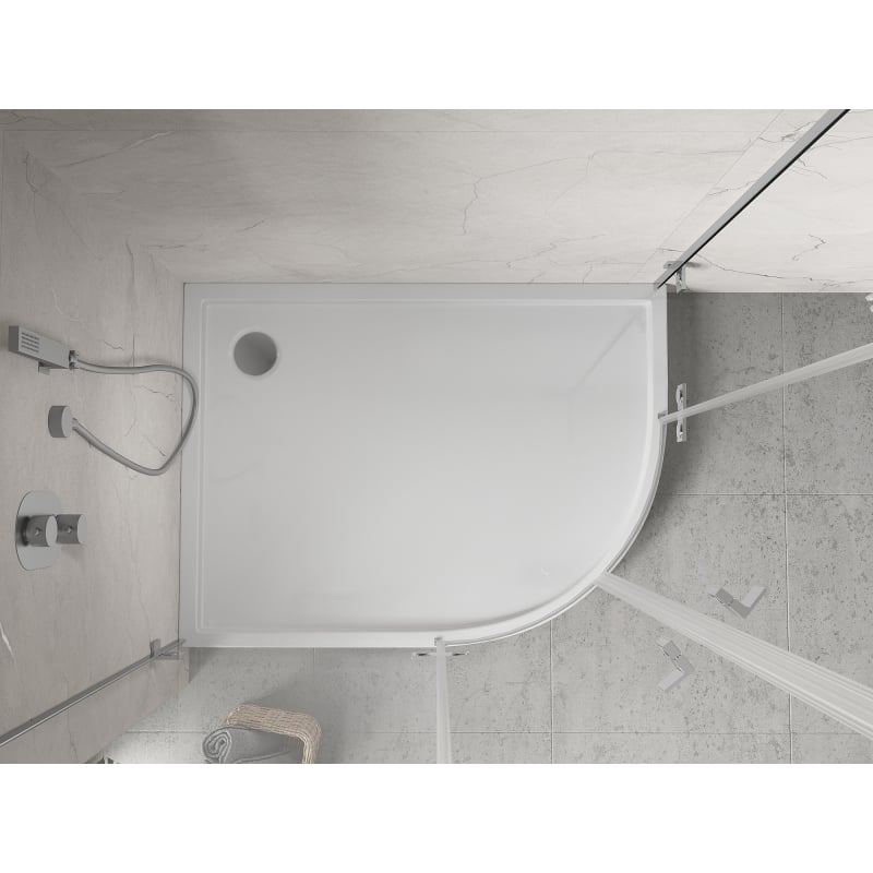 Mexen Flow+ receveur de douche asymétrique demi-circulaire gauche 90 x 80 cm, blanc brillant - 46Q108090LH