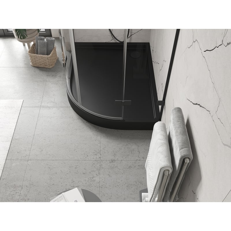 Mexen Flow+ brodzik półokrągły asymetryczny lewy 90 x 80 cm, czarny mat - 46Q708090LH
