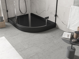 Mexen Flow+ Halfcirkelvormige Asymmetrische Douchebak Links 90 x 80 cm, Zwart Mat - 46Q708090LH