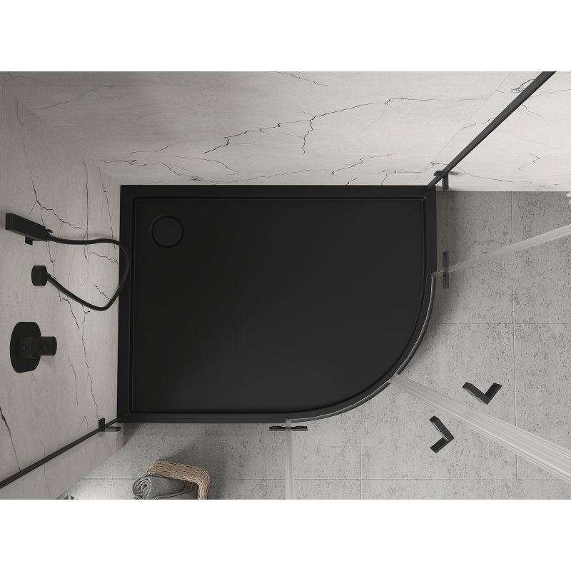 Mexen Flow+ asymmetresche lénks Hallemëchel 90 x 80 cm, schwaarz matte - 46Q708090LH