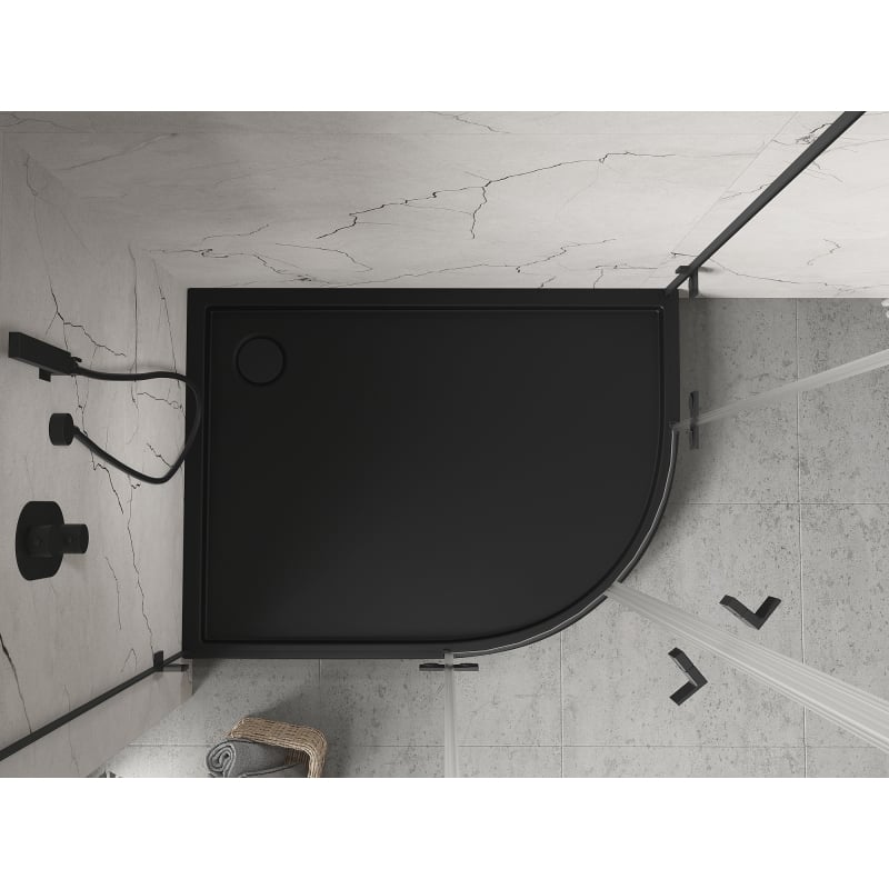 Mexen Flow+ brodzik półokrągły asymetryczny lewy 90 x 80 cm, czarny mat - 46Q708090LH