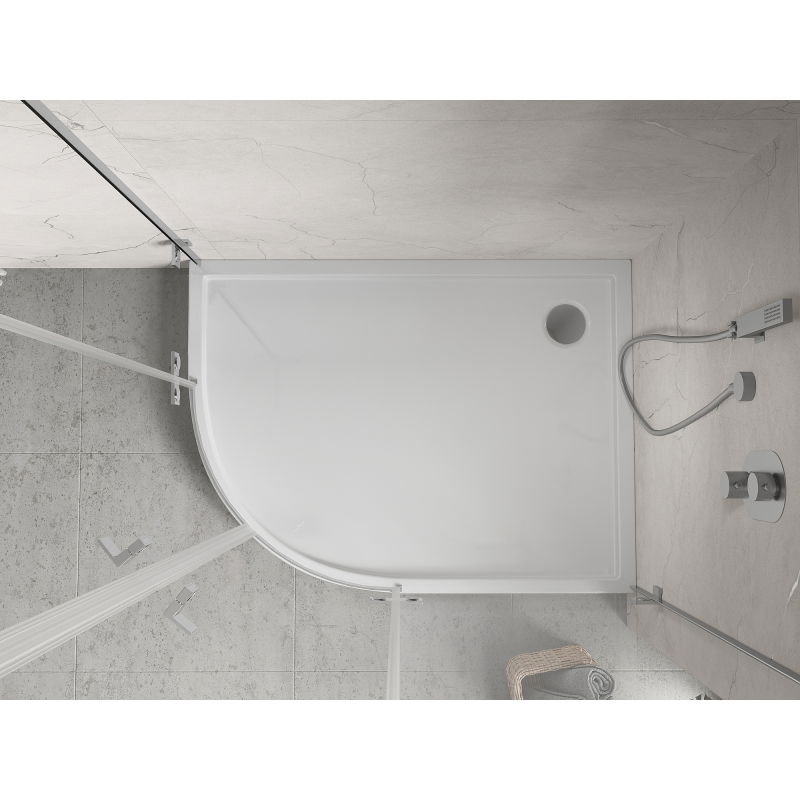 Mexen Flow+ piatto doccia semicircolare asimmetrico destro 90 x 80 cm, bianco lucido - 46Q108090RH