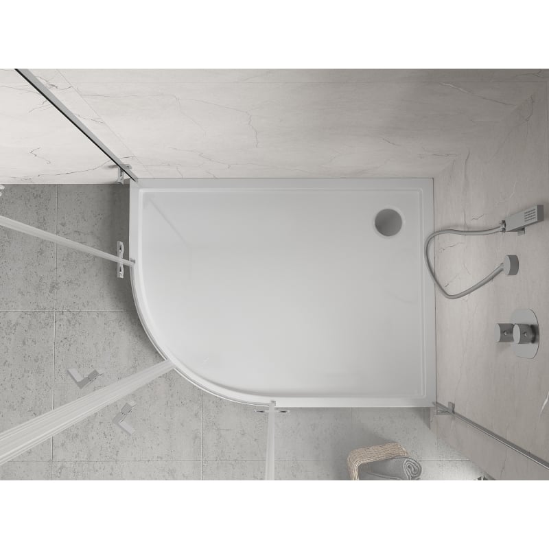 Mexen Flow+ receveur de douche semi-circulaire asymétrique droit 90 x 80 cm, blanc brillant - 46Q108090RH