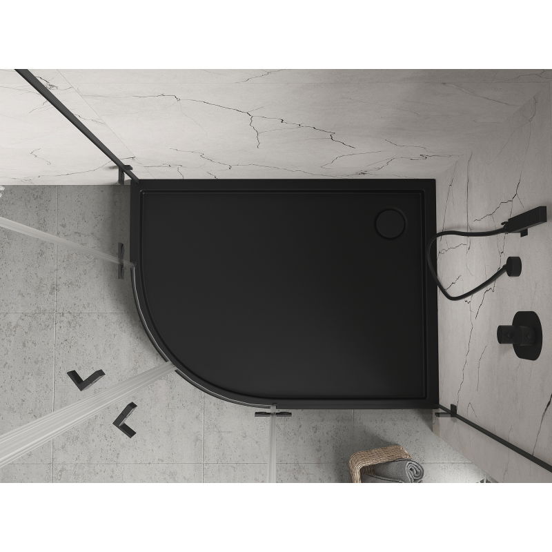 Mexen Flow+ polkrožni asimetrični desni tuš kad 90 x 80 cm, črna mat - 46Q708090RH