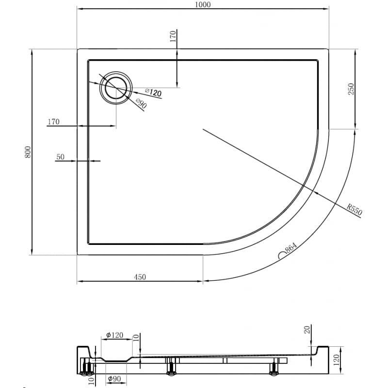 Mexen Flow+ brodzik półokrągły asymetryczny lewy 100 x 80 cm, biały połysk - 46Q108010LH