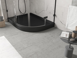 Mexen Flow+ receveur de douche semi-circulaire asymétrique gauche 100 x 80 cm, noir mat - 46Q708010LH