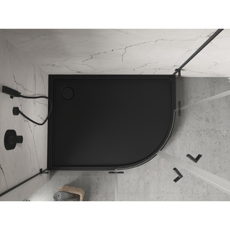 Mexen Flow+ brodzik półokrągły asymetryczny lewy 100 x 80 cm, czarny mat - 46Q708010LH