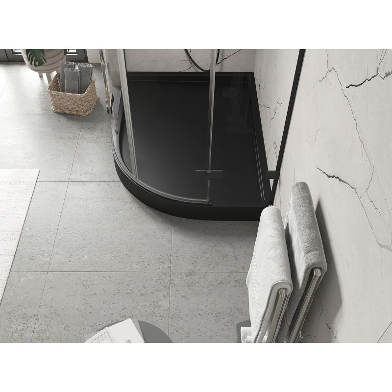 Mexen Flow+ piatto doccia semicircolare asimmetrico sinistro 100 x 90 cm, nero opaco - 46Q709010LH