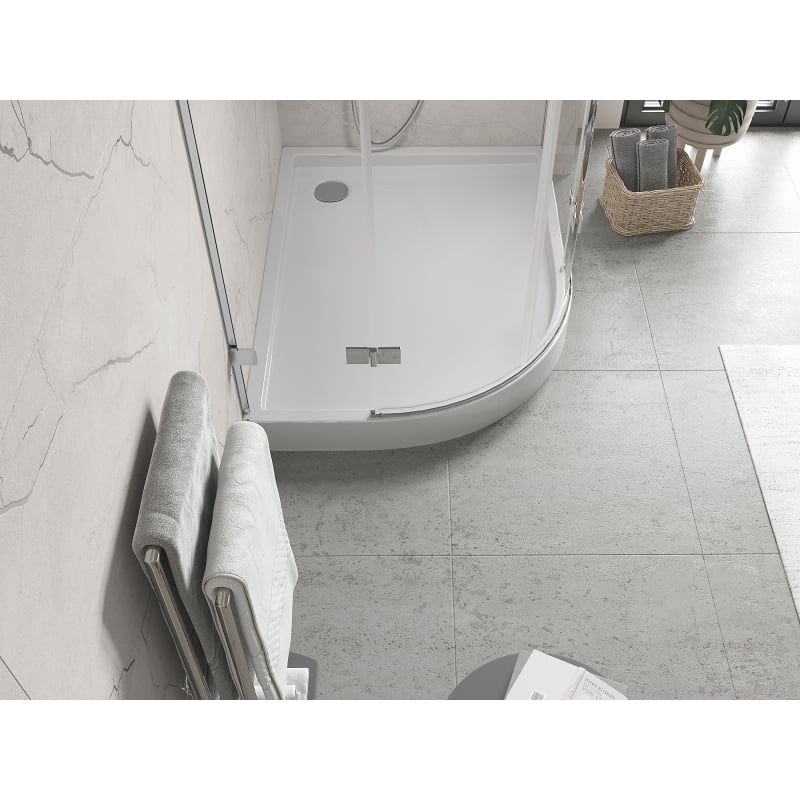 Mexen Flow+ semi-circular asymmetrical right shower tray 100 x 90 cm, white gloss - 46Q109010RH