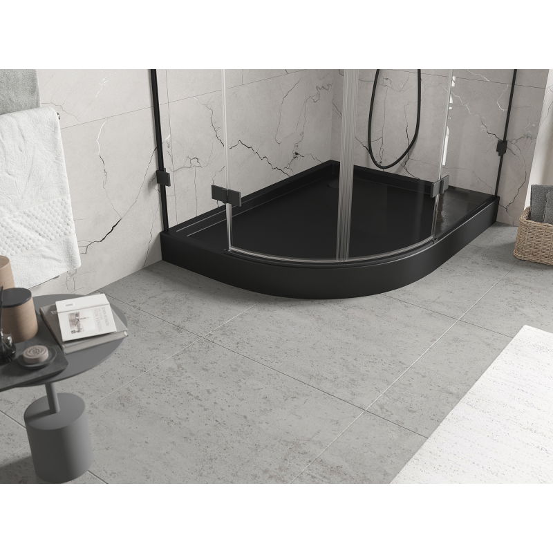 Mexen Flow+ receveur de douche quart de cercle asymétrique droit 100 x 90 cm, noir mat - 46Q709010RH