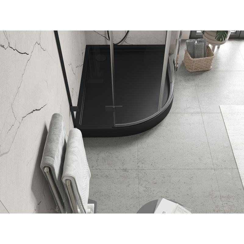 Mexen Flow+ piatto doccia semicircolare asimmetrico destro 100 x 90 cm, nero opaco - 46Q709010RH