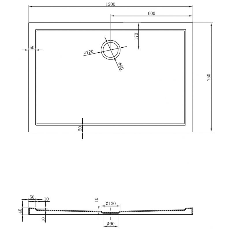Mexen Flow base de duche retangular slim 120 x 75 cm, preto mate - 46R707512