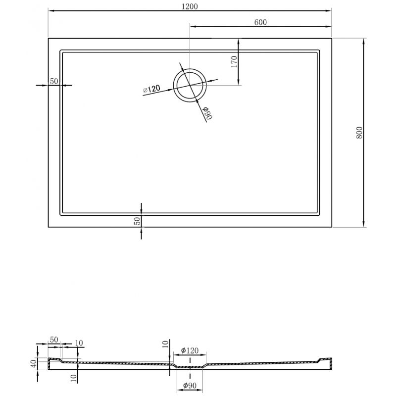 Mexen Flow Rechtekegen-Duschkuede Slim 120 x 80 cm, schwaarze matt - 46R708012