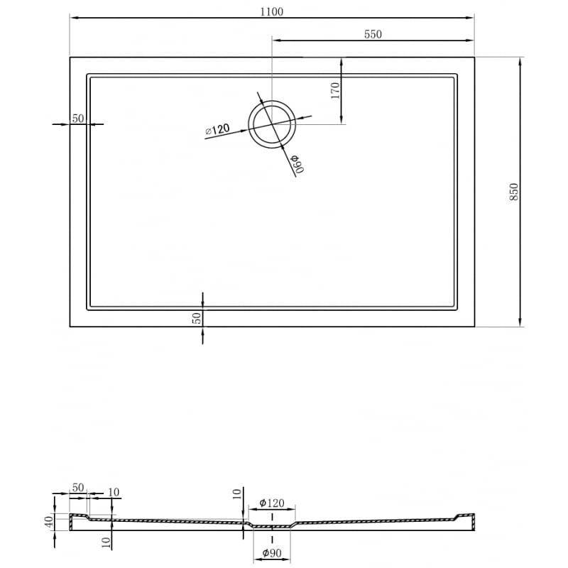 Mexen Flow base de duche retangular slim 110 x 85 cm, preto mate - 46R708511
