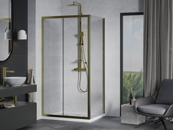 Mexen Apia Schiebeduschkabine 90 x 70 cm, transparent, gold + Duschwanne Flat, weiß- 840-090-070-50-00-4010G
