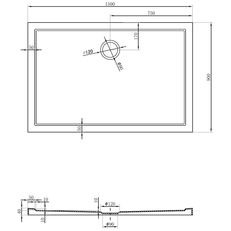 Mexen Flow pravokutna slim tuš kada 150 x 90 cm, bijeli sjaj - 46R109015