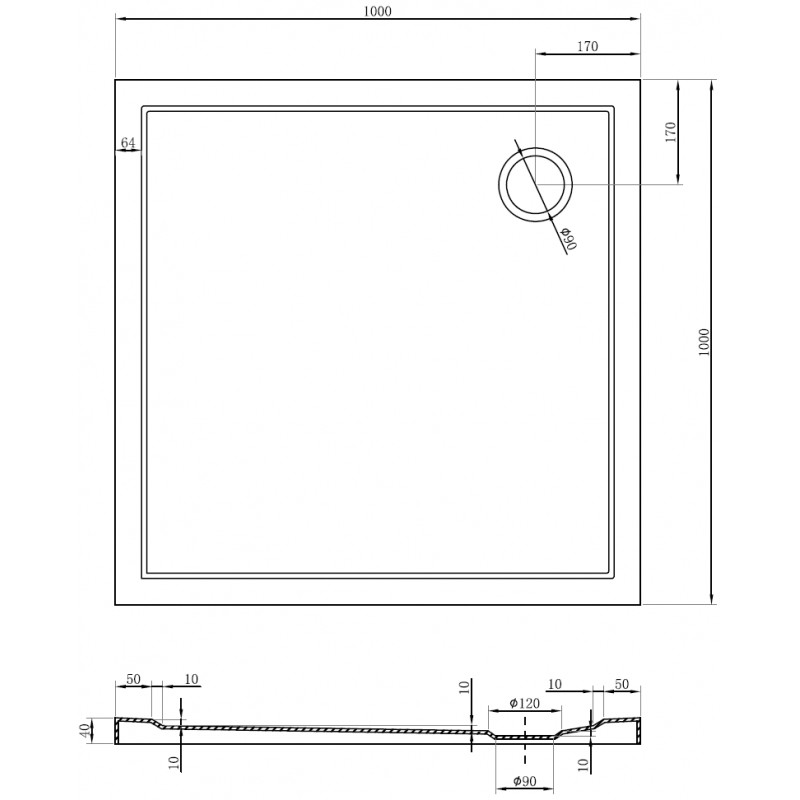 Mexen Flow brodzik kwadratowy slim 100 x 100 cm, biały połysk - 46S101010