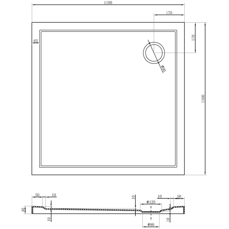 Mexen Flow dušialus ruut Slim 110 x 110 cm, valge läige - 46S101111