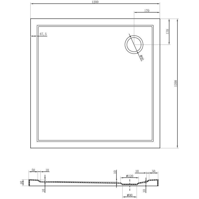 Mexen Flow ruudukujuline madal dušinurg 120 x 120 cm, valge läige - 46S101212