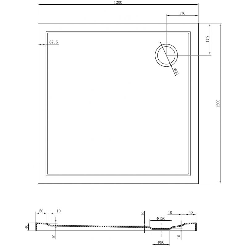 Mexen Flow τετράγωνος δίσκος ντους slim 120 x 120 cm, λευκή γυαλάδα - 46S101212