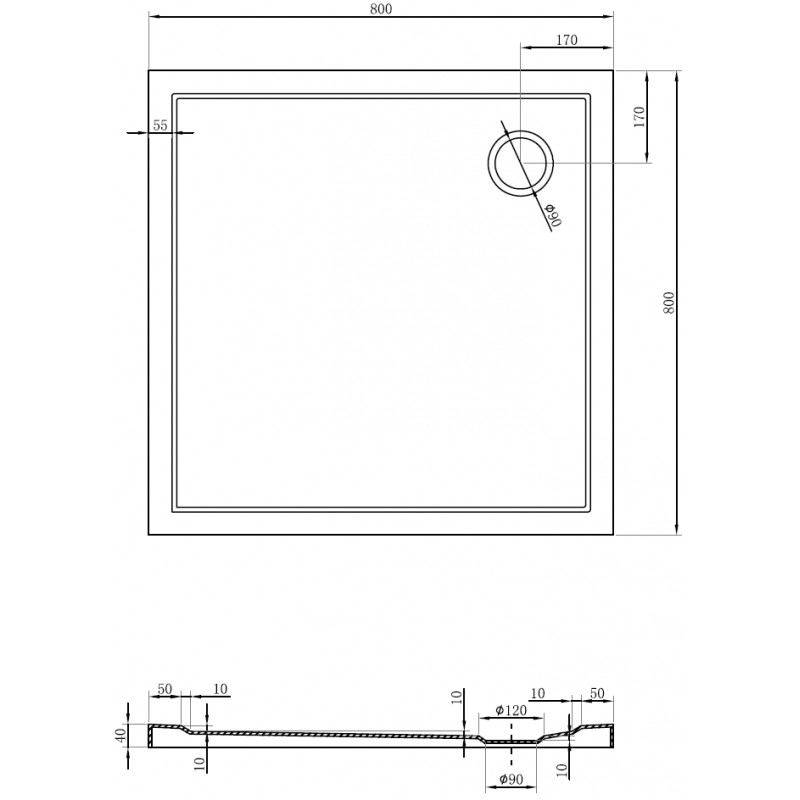 Mexen Flow brodzik kwadratowy slim 80 x 80 cm, czarny mat - 46S708080