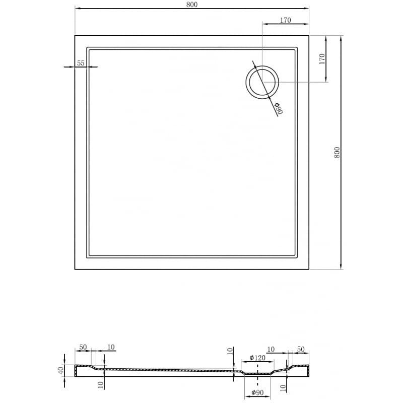 Mexen Flow douchebak vierkant slim 80 x 80 cm, zwart mat - 46S708080