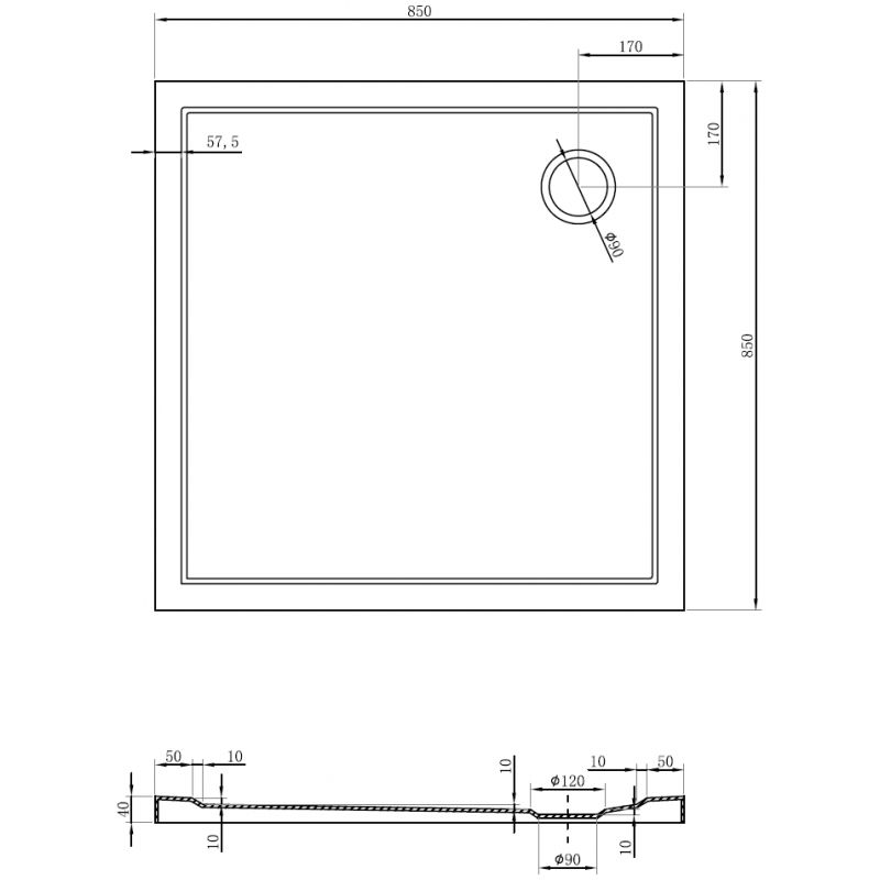 Mexen Flow τετράγωνο ντους slim 85 x 85 cm, μαύρο ματ - 46S708585