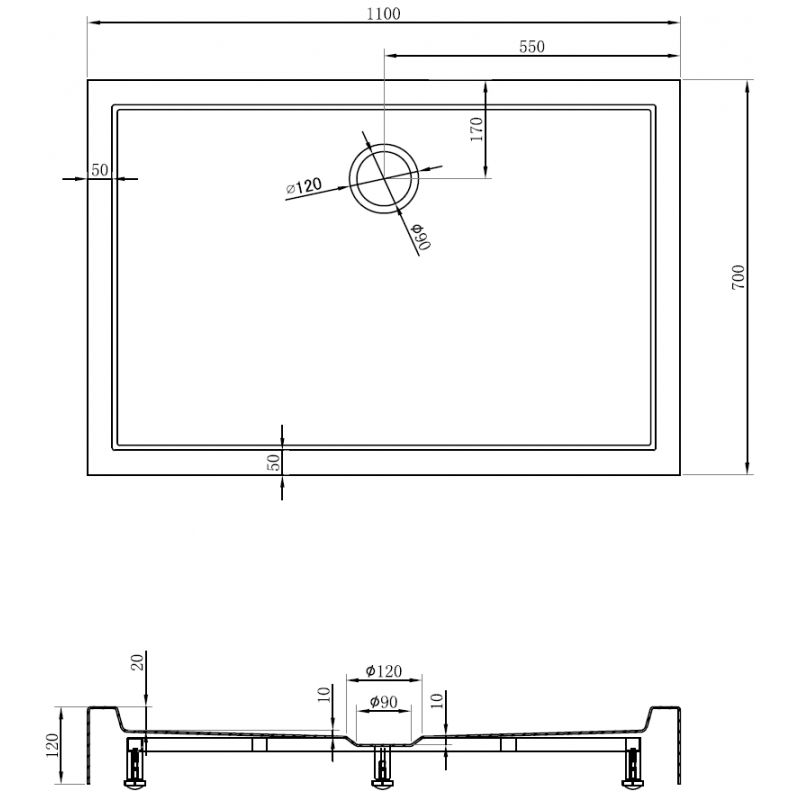 Mexen Flow+ plato de ducha rectangular 110 x 70 cm, negro mate - 46R707011H